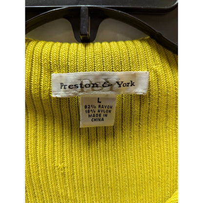 Preston York Chartreuse Ribbed Knit Sleeveless Top Collared V Neck Y2K Preppy