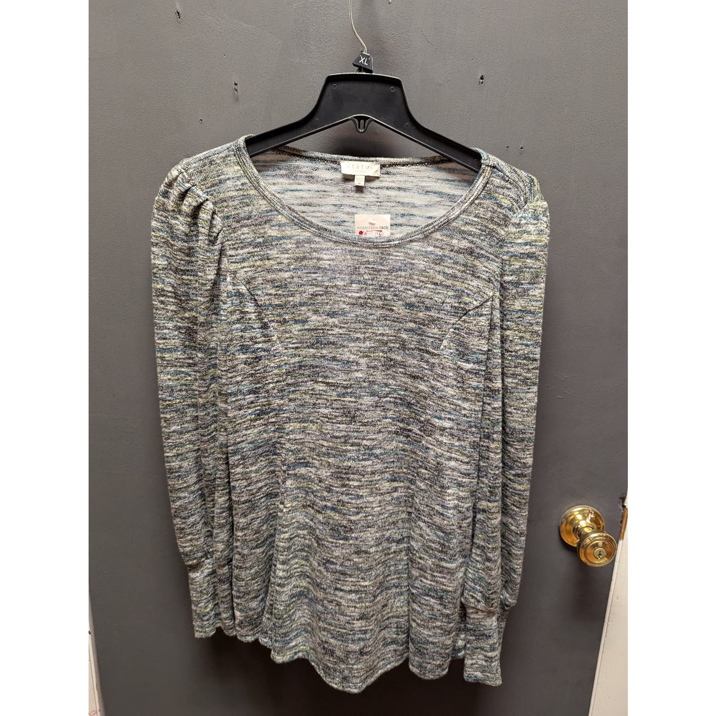 Status by Chenault Marled Pullover Long Sleeve Sweater Black/Teal medium new