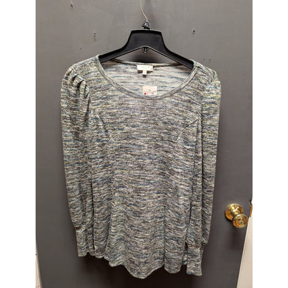 Status by Chenault Marled Pullover Long Sleeve Sweater Black/Teal medium new