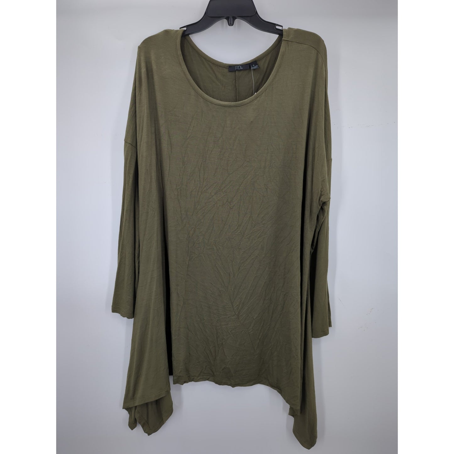 RDI Women's Olive Green Hanky Hem Tunic Top Sharkbite Size 3X Soft Flowy