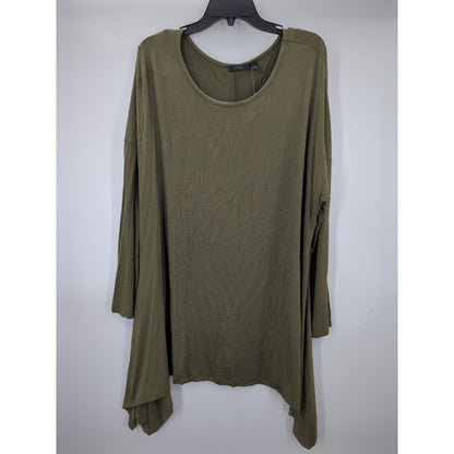 RDI Women's Olive Green Hanky Hem Tunic Top Sharkbite Size 3X Soft Flowy