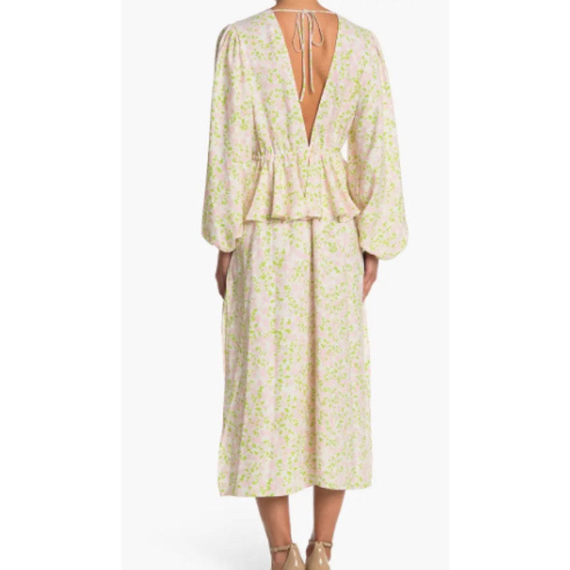 TOPSHOP NEW long sleeve pink green floral summer Ruffle Floral Print Midi Dress