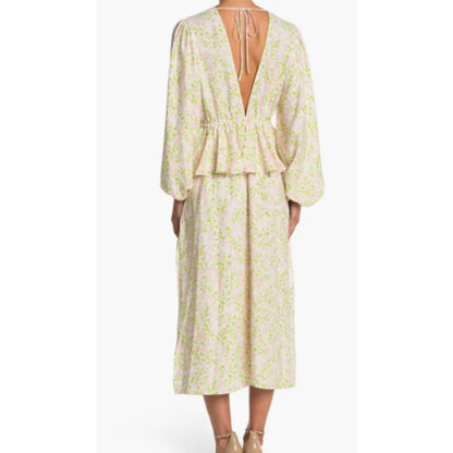 TOPSHOP NEW long sleeve pink green floral summer Ruffle Floral Print Midi Dress