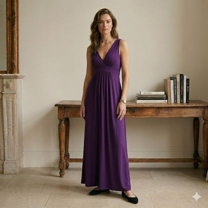 Loveappella Purple V-Neck Empire Waist Maxi Dress Large NWT