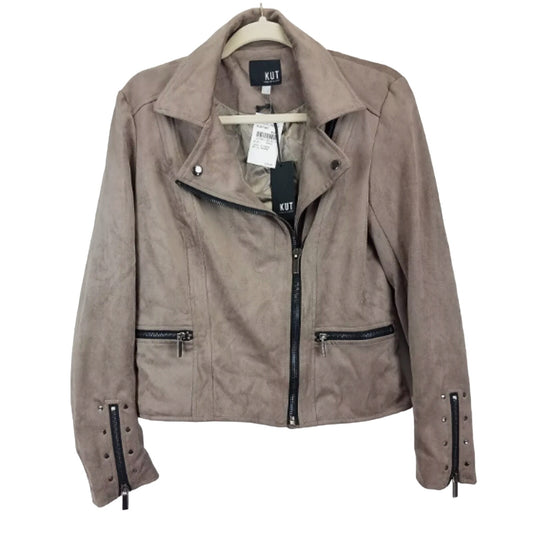 KUT from the Kloth SMALL Asymmetrical Zipper Crop Moto Jacket in Buff $98 NEW