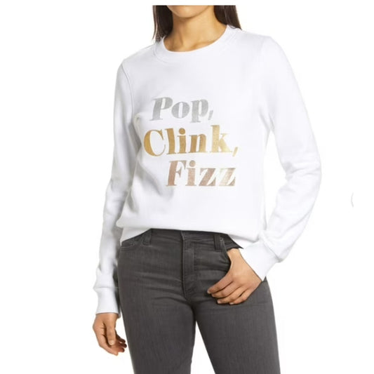 Nordstrom 1901 White Gold Silver Sweatshirt Size Small New Years  Pop Clink Fizz
