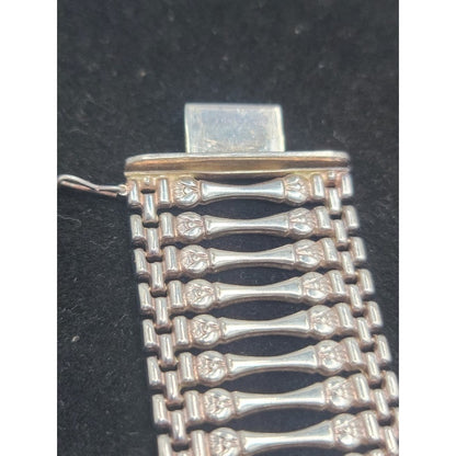 Vintage 49.5g Italy 925 Sterling 1 1/4" Wide Ladder Bar Gate link Bracelet 8"