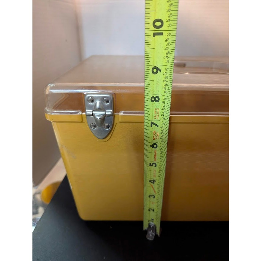 Vintage Wil-Hold Wilson yellow sewing box clear textured lid Harvest Gold 1970