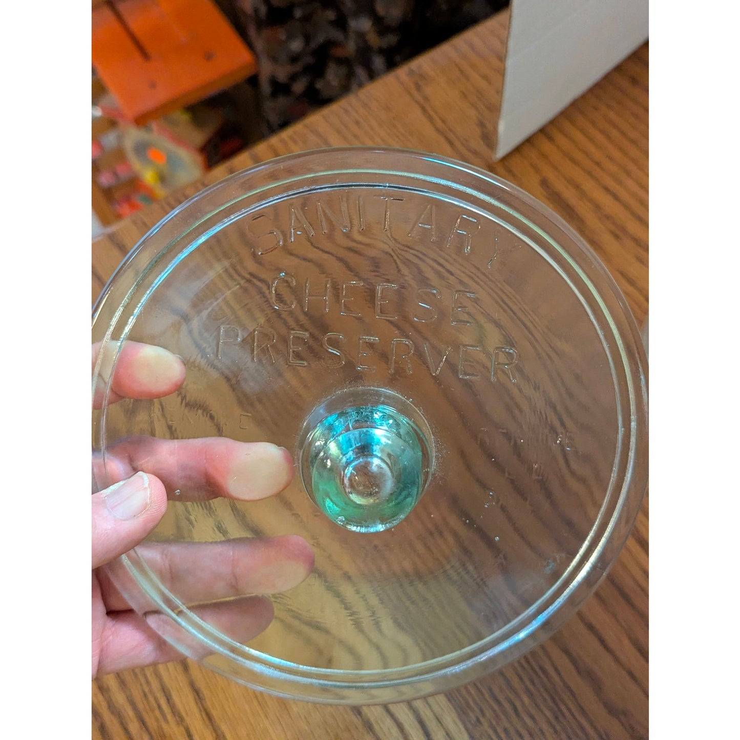 Vintage Clear Glass Round Sanitary Cheese Preserver Storage Container & Lid