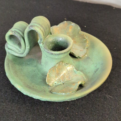 Art Studio Handmade Pottery Signed Elaine Handheld candle holder