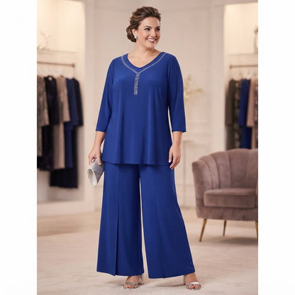 Vintage Helen Blake 2 Piece Culottes Blouse Blue Rhinestones Size 20P