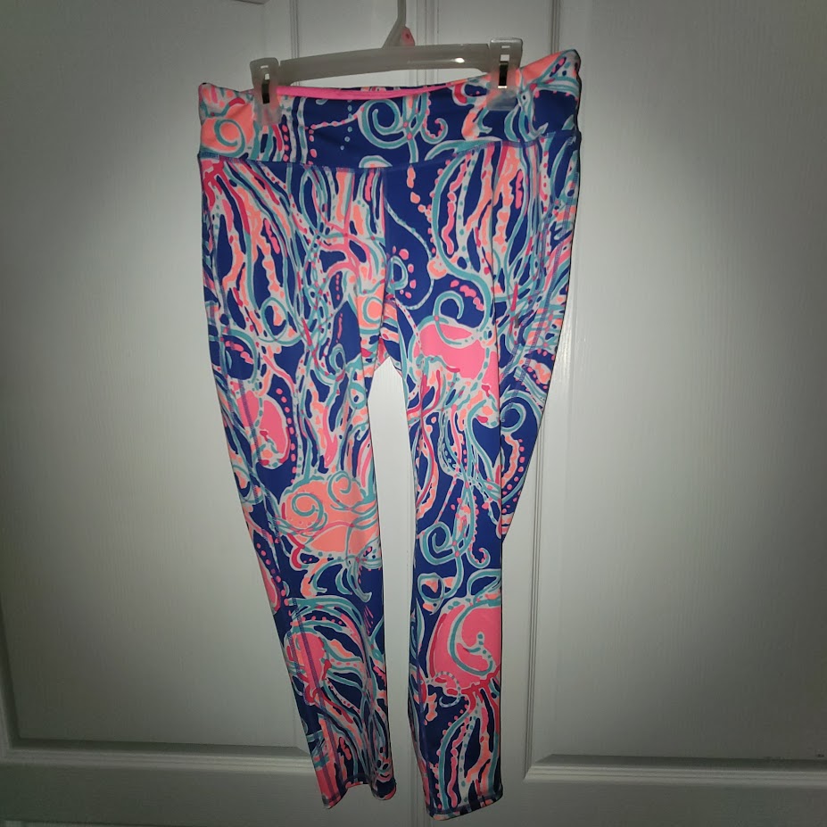 Lilly Pulitzer Luxletic Leggings Pink Blue Floral Paisley Preppy Palm Beach Extra Large