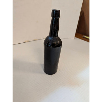 Antique Black Glass Wine Bottle Heavy Punted Bottom Case Gin Styled 9.75"