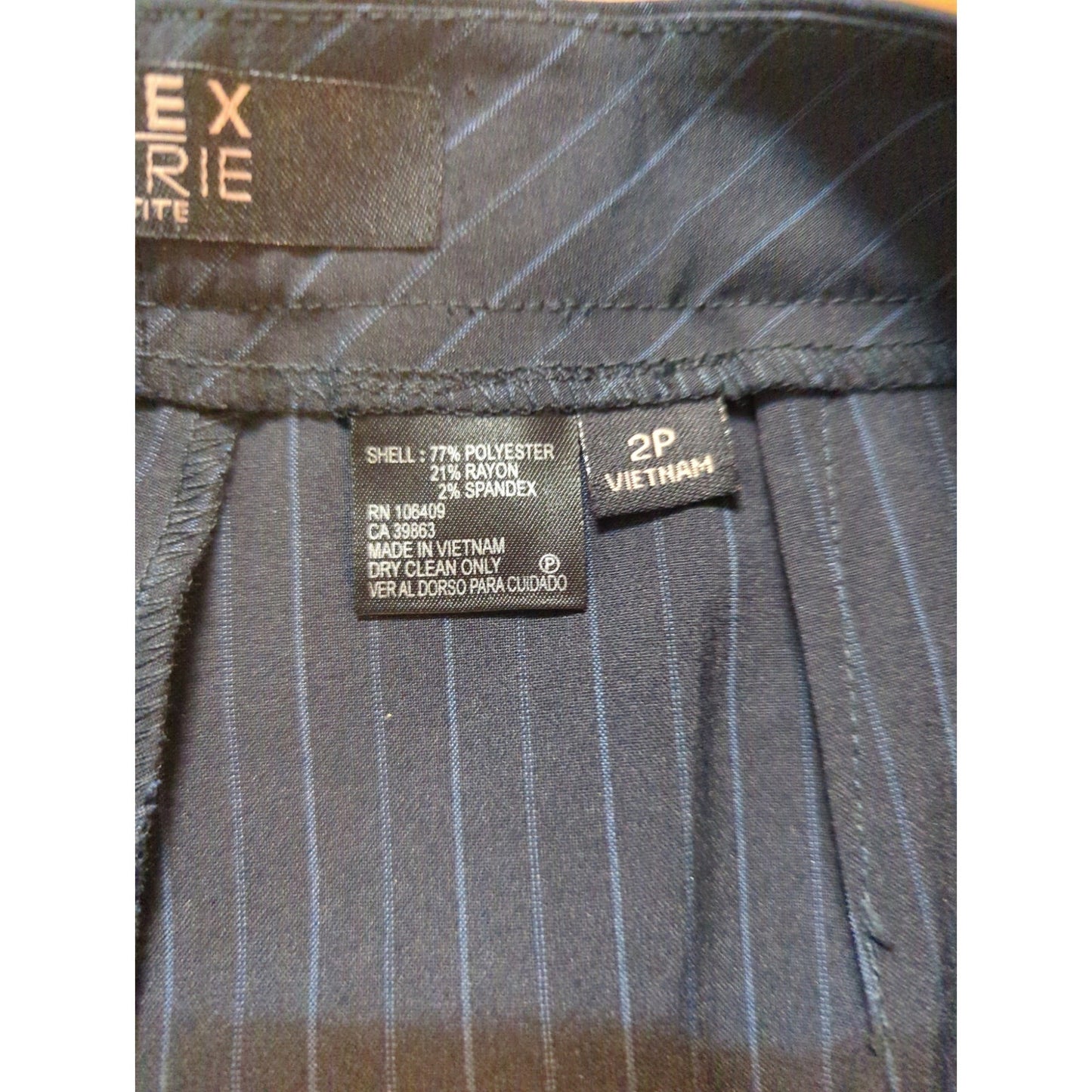 Alex Marie Navy Blue Pinstripe trouser Career Size 2P boot cut flat front