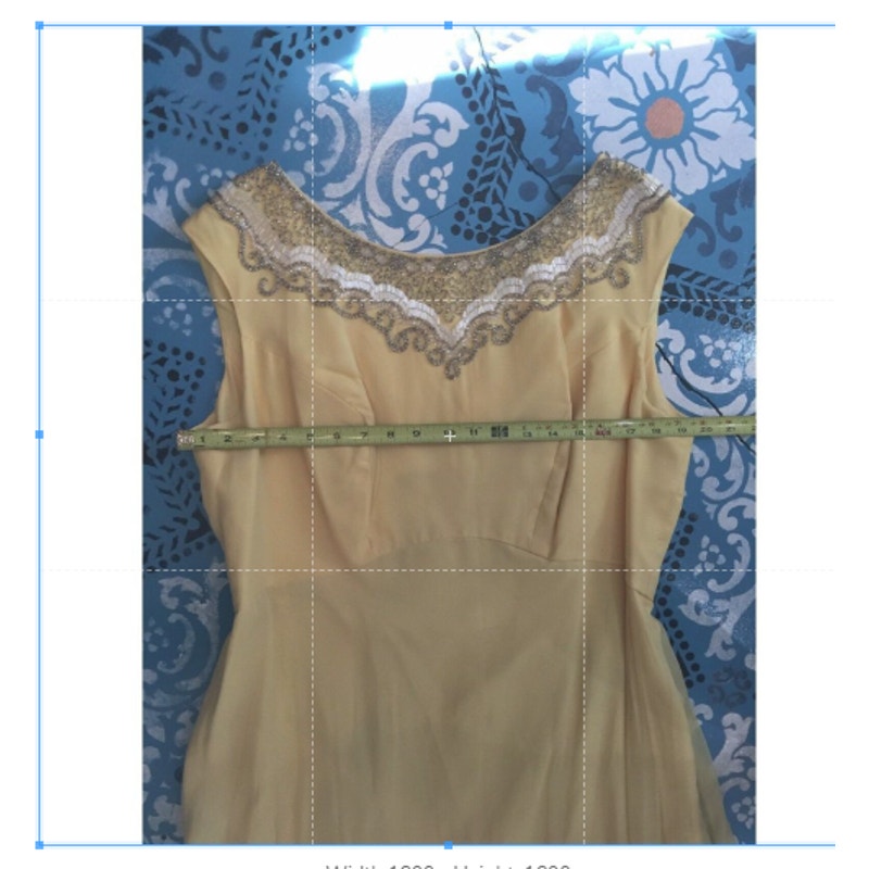 Vintage Sleeveless Maxi Dress Beaded Cocktail Chiffon 50's Yellow Medium/Large