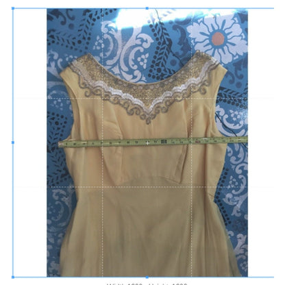 Vintage Sleeveless Maxi Dress Beaded Cocktail Chiffon 50's Yellow Medium/Large
