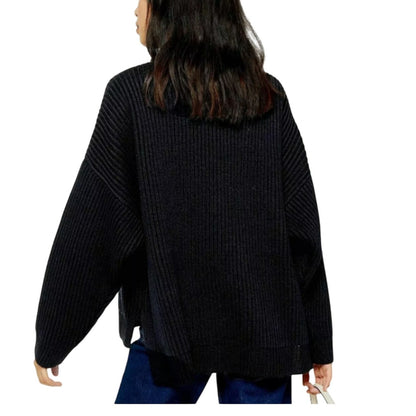 TOPSHOP Oversize Rib Knit Mock Neck Sweater Pullover Navy SMALL 4-6 HighLow
