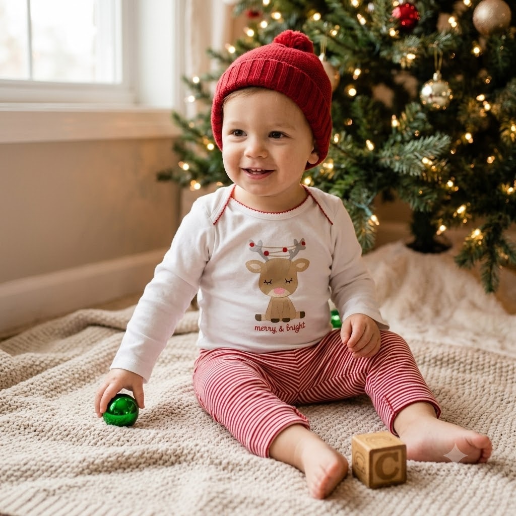 Koala Kids Baby Reindeer "Merry & Bright" Christmas Bodysuit 12-18 Months