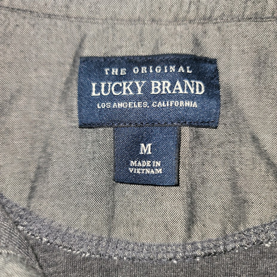 Lucky Brand Medium Heavyweight Grey Collared Henley Pullover Sweater Button