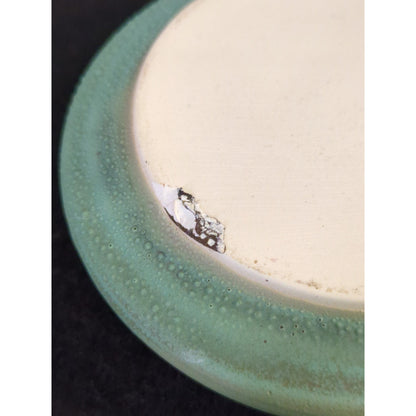 Art Pottery studio signed Elaine candle holder Green Leaf Design Natural