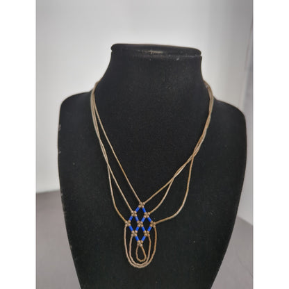 Vintage Liquid Silver MultiStrand Necklace Blue Beaded Southwestern Sterling 18"