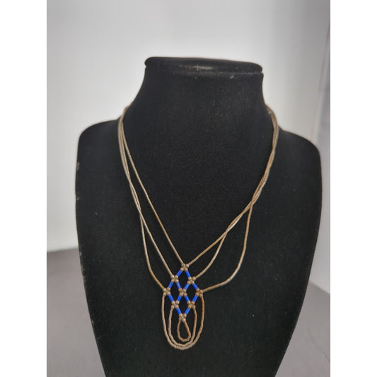 Vintage Liquid Silver MultiStrand Necklace Blue Beaded Southwestern Sterling 18"