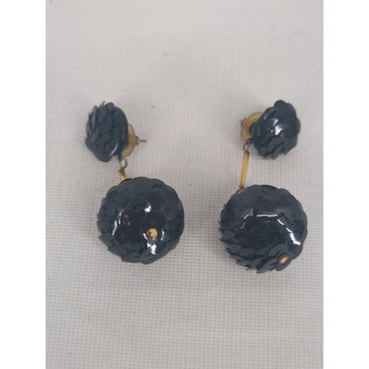 Vintage Black Rose Faceted Ball Dangle Drop Earrings Retro Gothic Chic