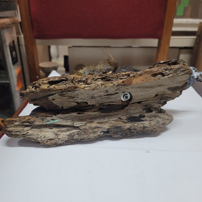 Large VINTAGE Copper bronzed ship brig dingy mounted on varnished 15" x 17" wood