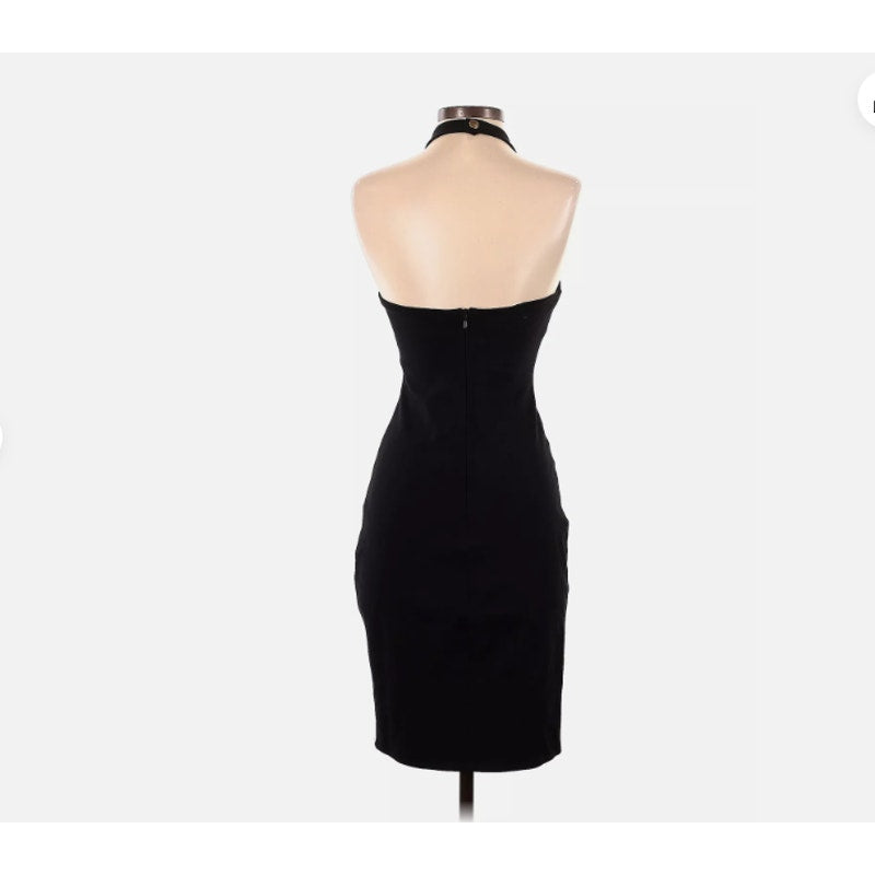 topshop black dress snap halter bodycon Size 4 Small Cocktail Side slit Sexy LBD