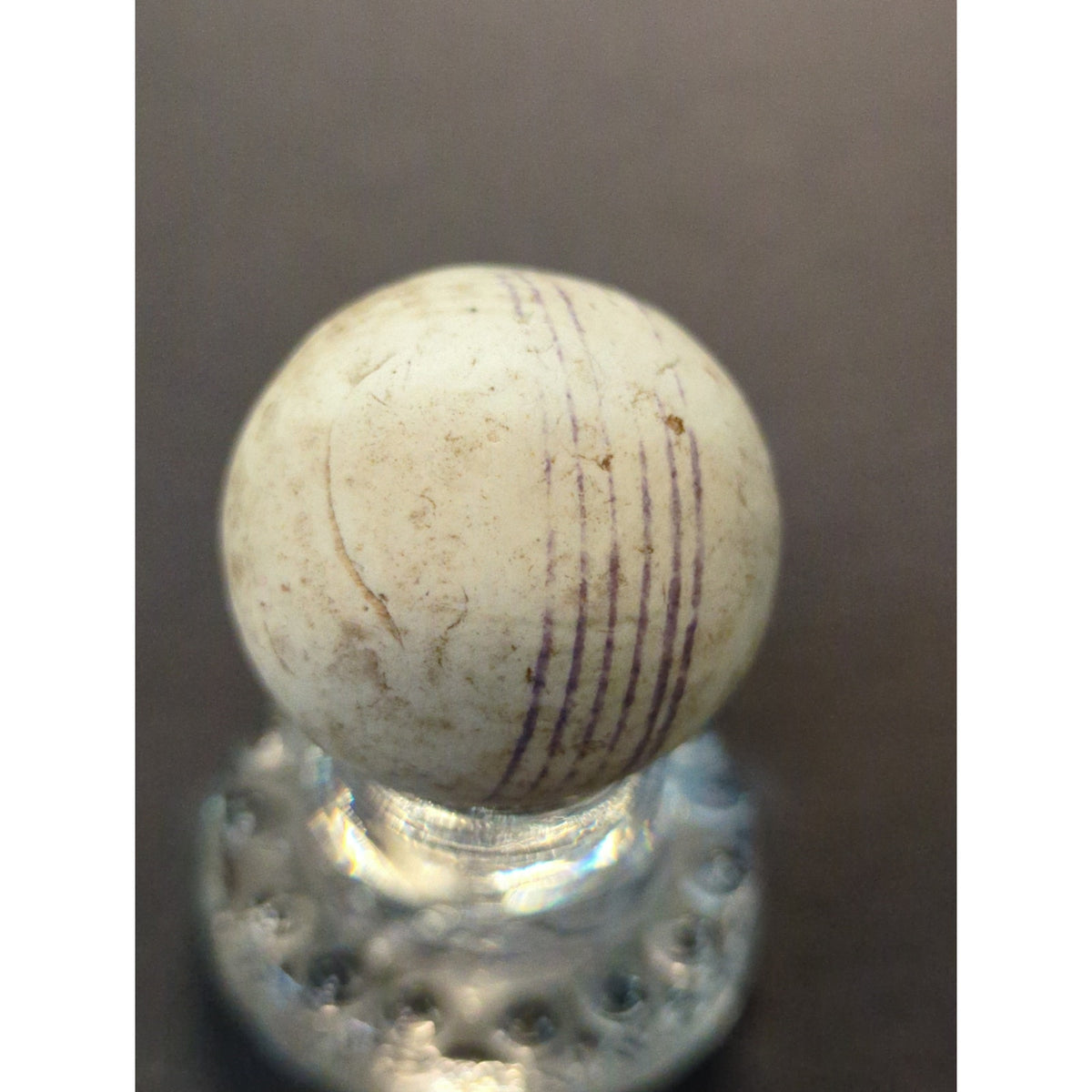 Antique Clay Marble Hand Rolled 1 1/2" LINED CHINA bANDED blue green TOE KNOCKER