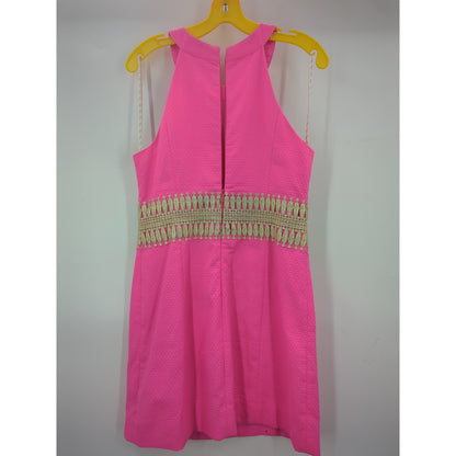 Lilly Pulitzer Pink Janice Shift Dress Gold Lace Waist Size 2 Preppy