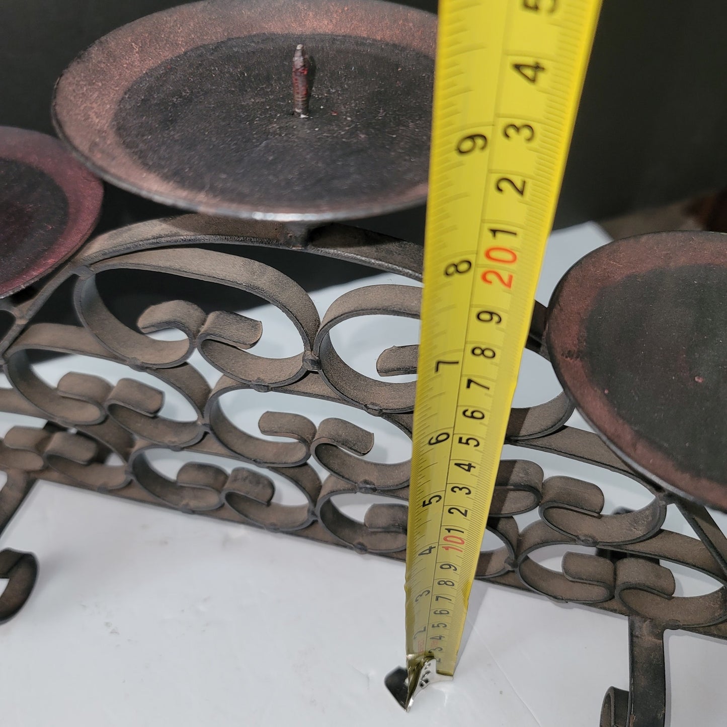 Wrought Iron Five Pillar 19.6” Tabletop Candelabra Black Candleholder Vintage