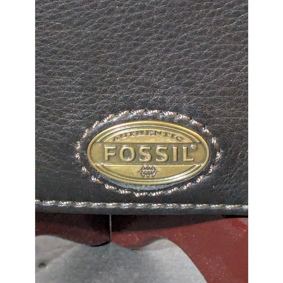Fossil Black Pebbled Leather Multi-Zip Long Wallet Clutch Organizer Y2K vintage