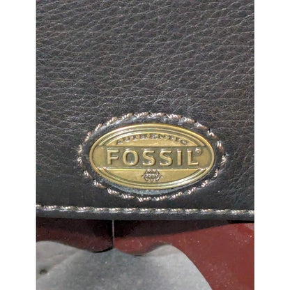 Fossil Black Pebbled Leather Multi-Zip Long Wallet Clutch Organizer Y2K vintage