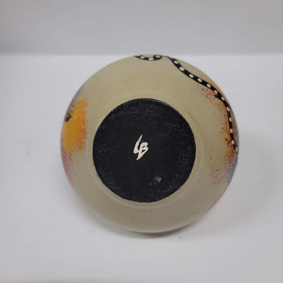 Australia Aboriginal Art Pottery Vase, Kangaroo Signed LB Small mini Vintage