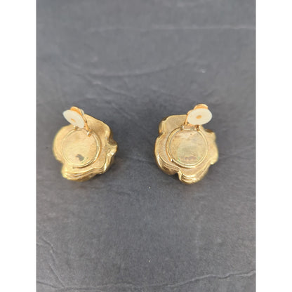 Vintage Gold Tone Chunky Knot Swirl Clip On Earrings Retro Costume Jewelry