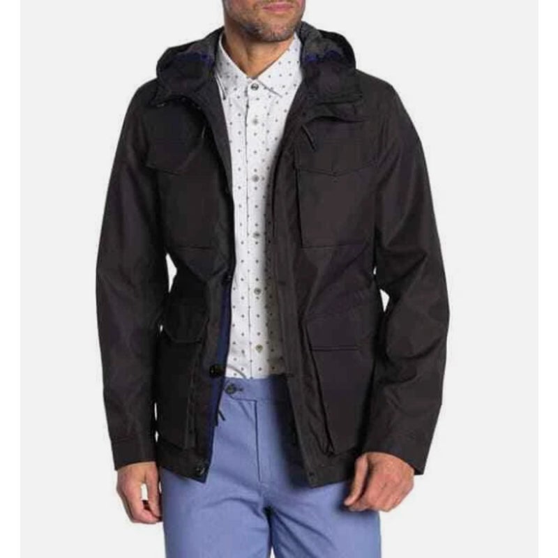 Ted Baker LondonLARGE Mens bLACK Hooded Waterproof Field Jacket Pockets Size 5