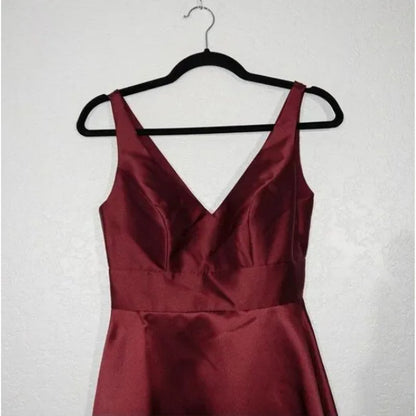 Alfred Sung Sleeveless Sateen Twill Dress Size 0 Burgundy High Low cocktail D765