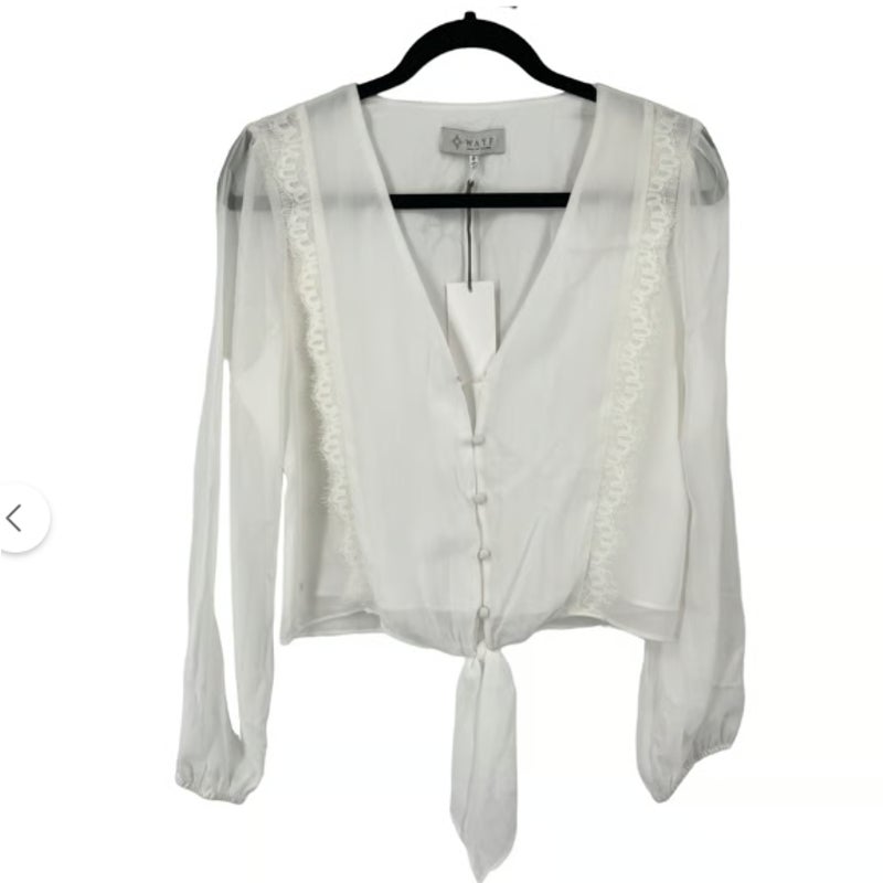 Wayf Womens size Small top ivory lace trim knotted long sleeve blouse xS DEFECT