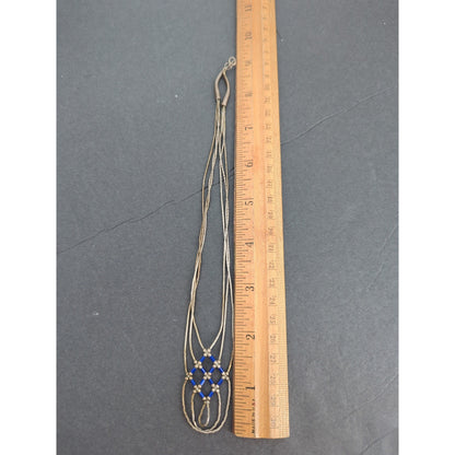 Vintage Liquid Silver MultiStrand Necklace Blue Beaded Southwestern Sterling 18"