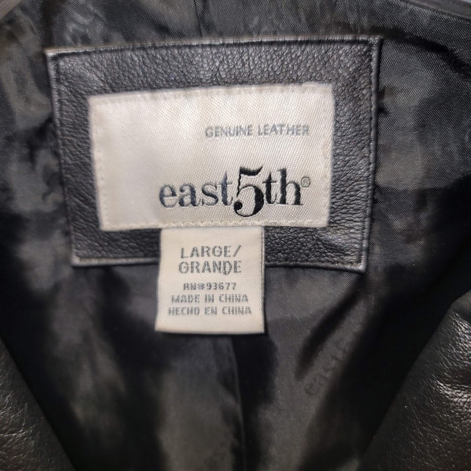 EAST 5TH Vintage Black Leather Jacket Coat Size Large Lined Pockets 3 Button