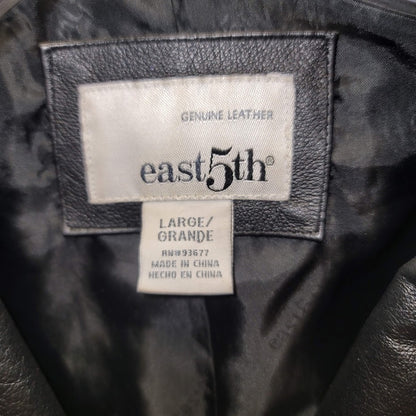 EAST 5TH Vintage Black Leather Jacket Coat Size Large Lined Pockets 3 Button