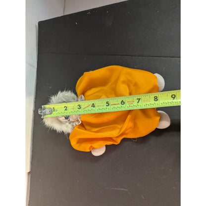 Vintage Porcelain Clown Doll Yellow Satin Jumpsuit White Faux Fur Hair