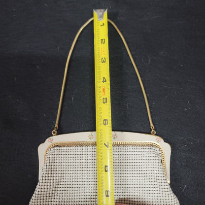 Vintage OROTON made Germany metal mesh purse handbag floral kiss clasp cream