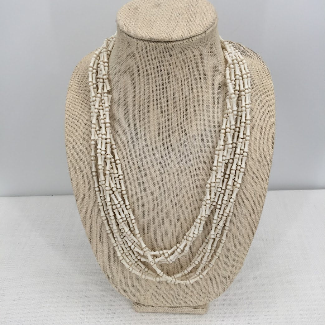 Vintage Fashion Necklace White Multi Strand Long round beads Hourglass shape