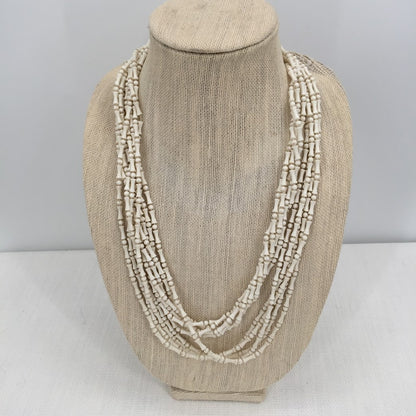 Vintage Fashion Necklace White Multi Strand Long round beads Hourglass shape