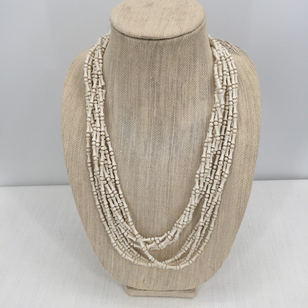 Vintage Fashion Necklace White Multi Strand Long round beads Hourglass shape