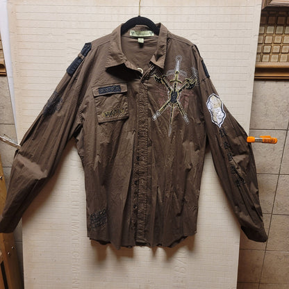 Victorious Brown shirt mens long sleeve Size 3X Button Down Collar Patches