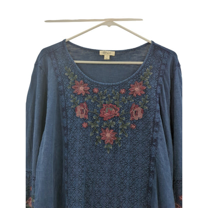 Style & Co Blue Embroidery Boho Blouse Size 1X