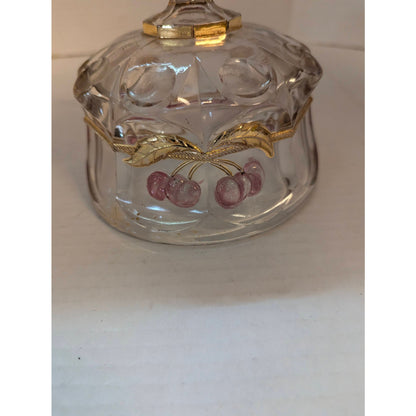 Vintage Mosser Glass Cherry & Cable Butter Dish Clear Pressed Gold Trim 5.5"